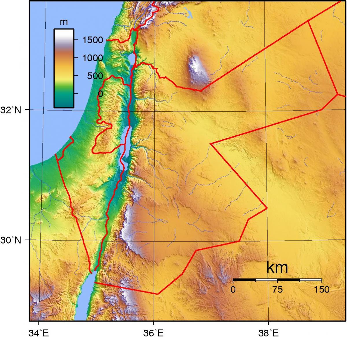 Karte von Jordanien topographische