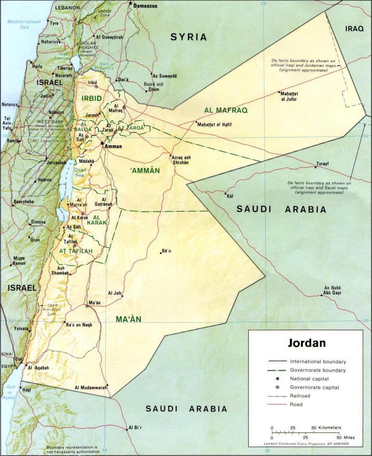 detaillierte Karte von Jordanien