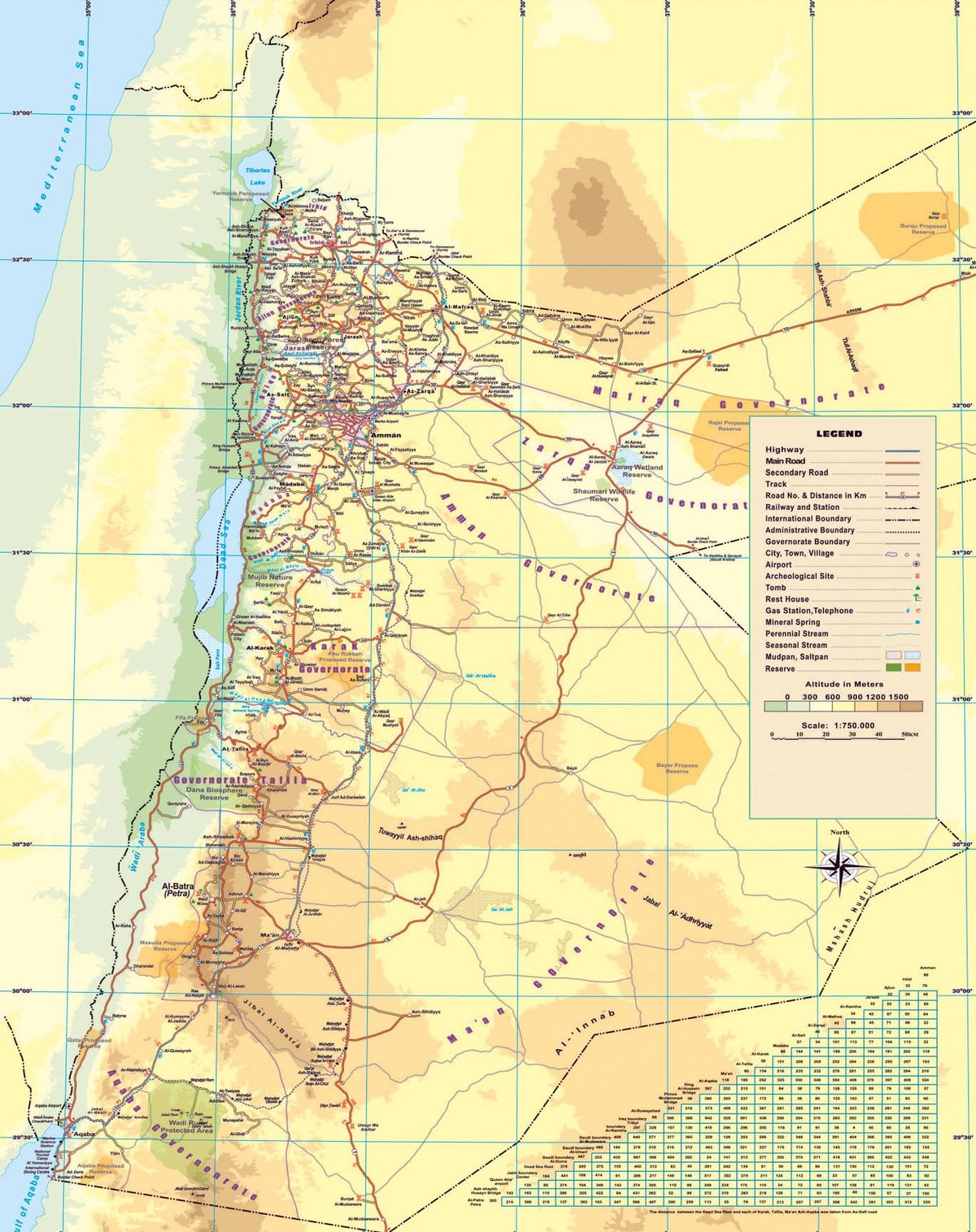 Karte physikalische Karte von Jordanien