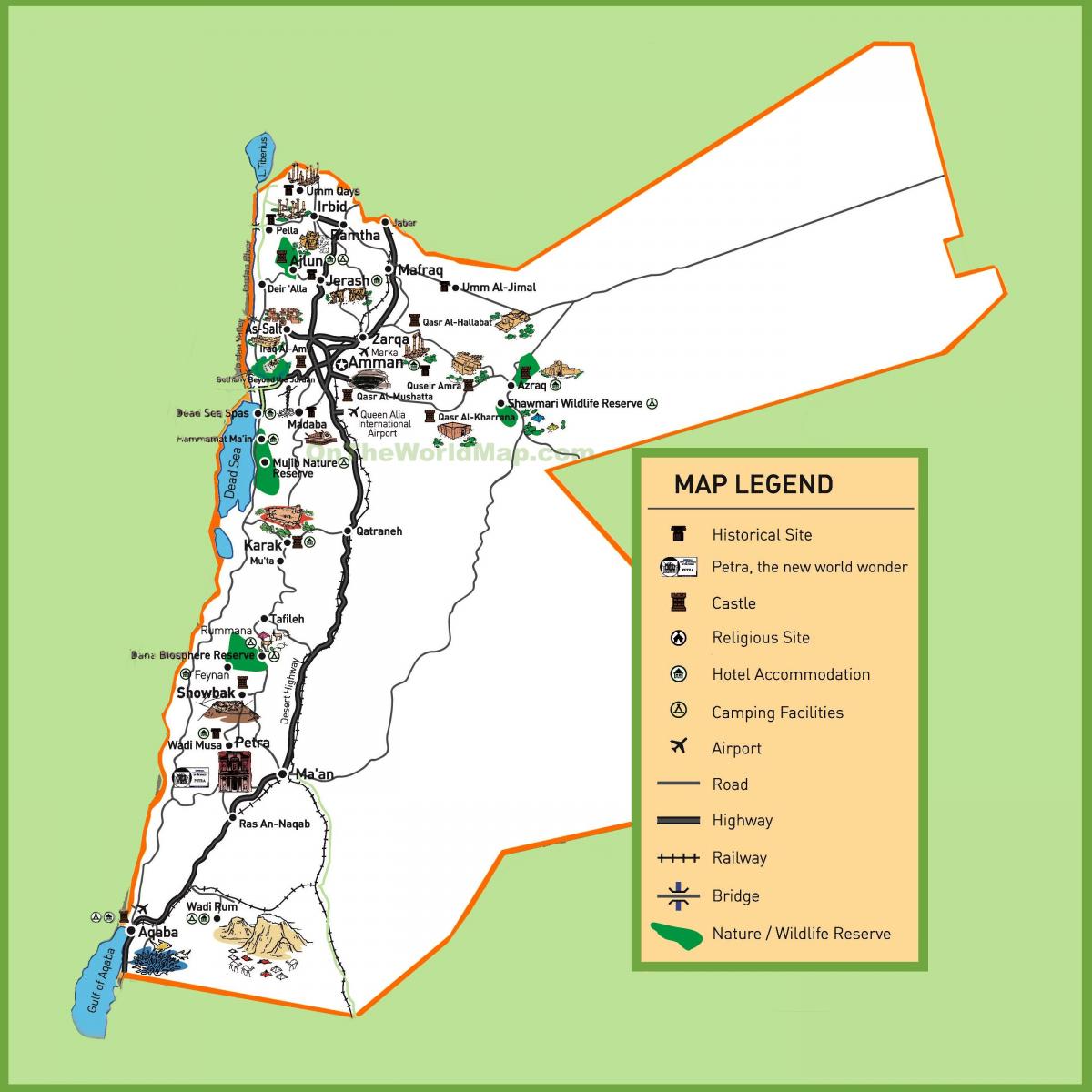 Karte von Jordanien Sehenswürdigkeiten